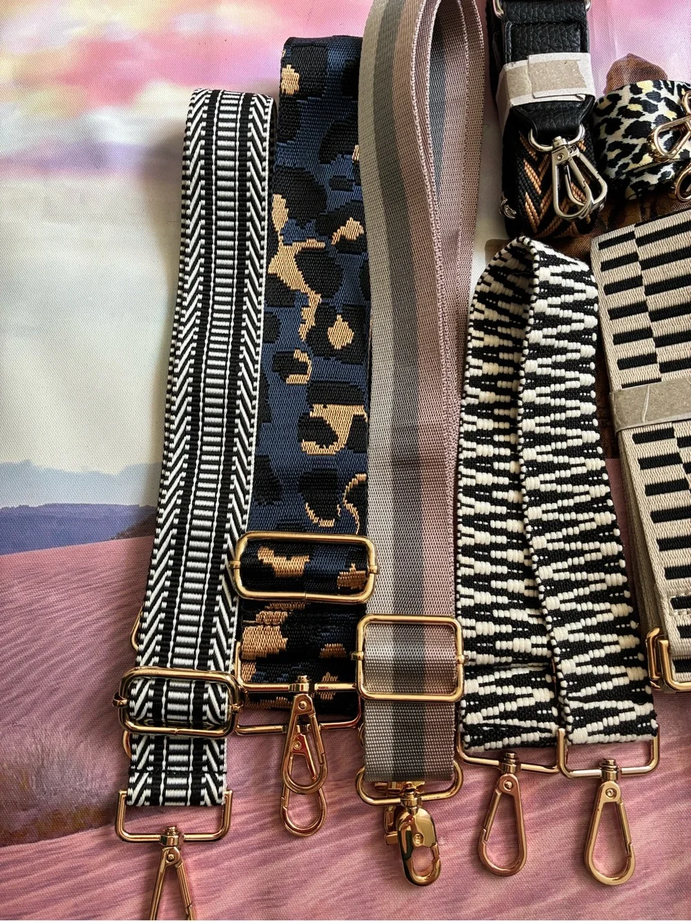 Lot of 12 Adjustable Patterned Bag Strap - Neutral & Animal Print Options.